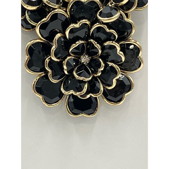 Vintage Black and Gold Tone Floral Statement Necklace - Picture 11 of 13